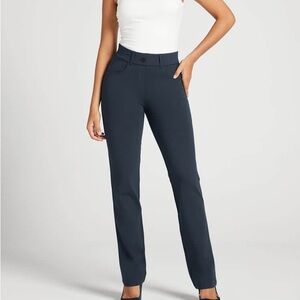 Betabrand Size L Navy Dress Pant Yoga Pant | Straight 4 Way Stretch